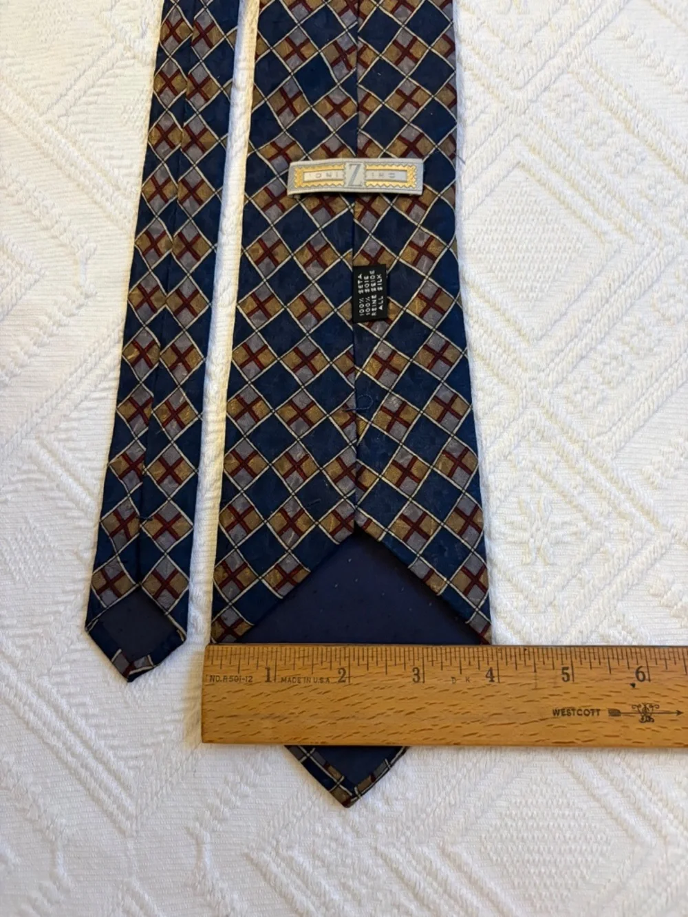 Vintage Z INC 100% Silk Geometric Jacquard Men's Necktie - Wide 4